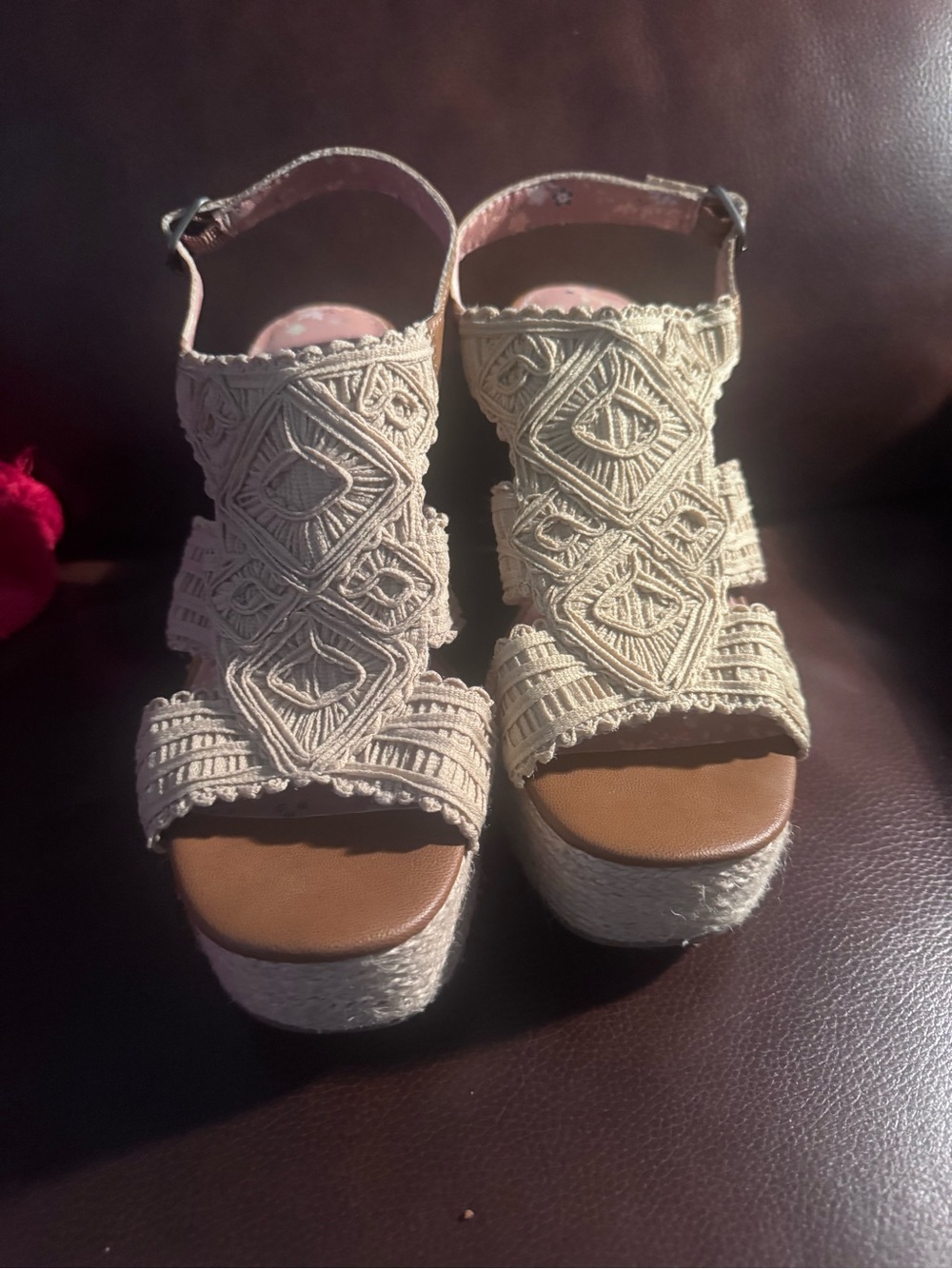 Lucky Brand Size 9.5/41 Cream Macramé Espadrille Wedge Sandals Boho
